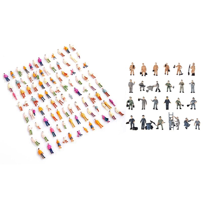 100 Pcs HO Scale 1:100 ͽ  Ƽ   Park Street Passenger People ǱԾ & 25 Pcs 1:87 Figurines Painted Figures Mini